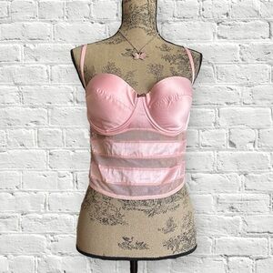 Y2K JLo Pink Satin Mesh Bustier Top Size L
